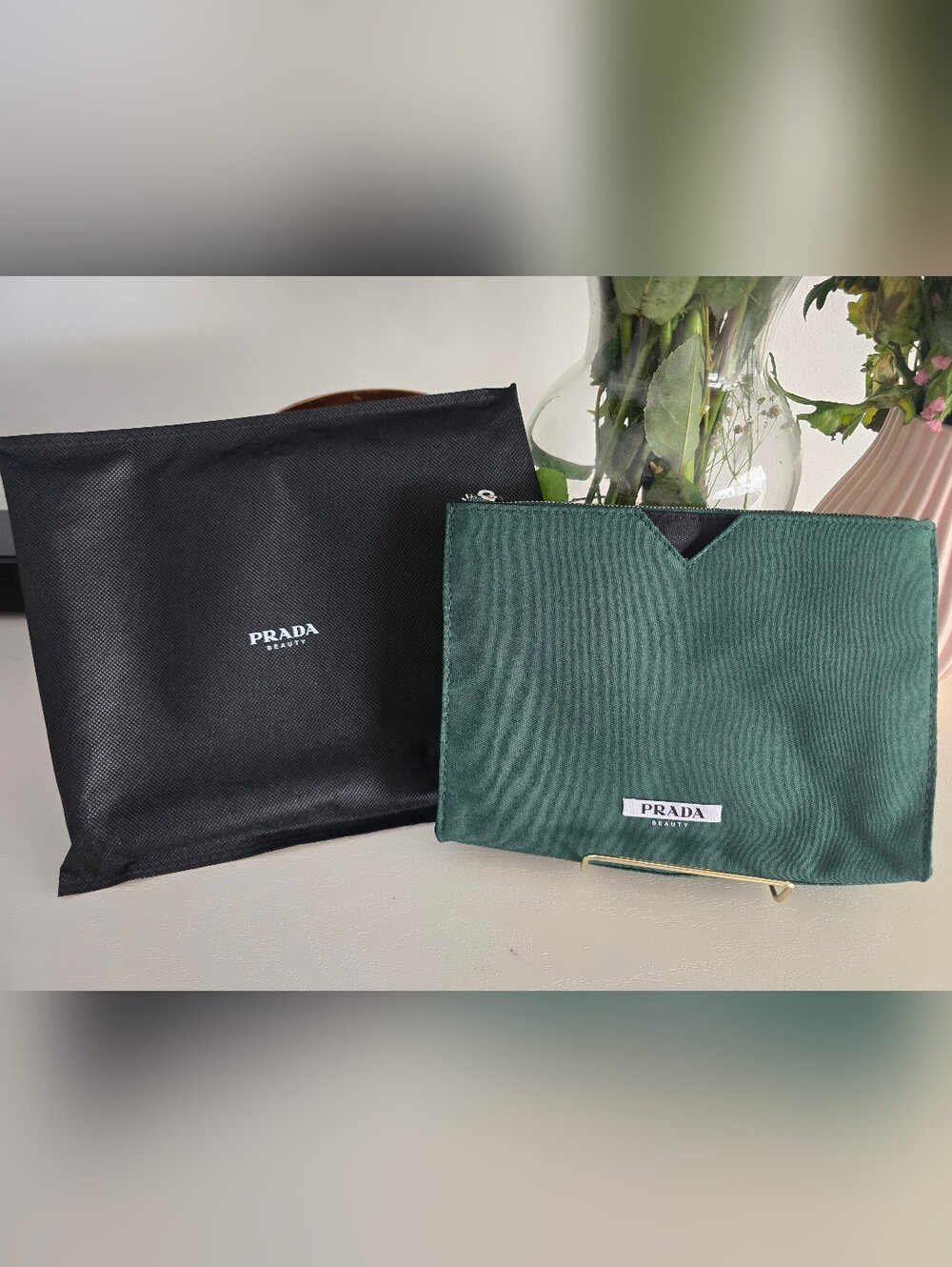 Prada Beauty Forest Green Cosmetic Pouch with Dust Bag - Picture 1 of 8